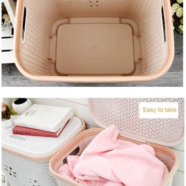 Adix Square Laundry Basket with Lid – Durable Ventilated Plastic Storage Bin