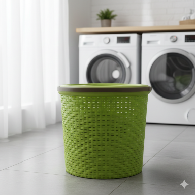 Kenstar Round Laundry Basket with Lid – Breathable Woven Plastic Clothes Storage Bin