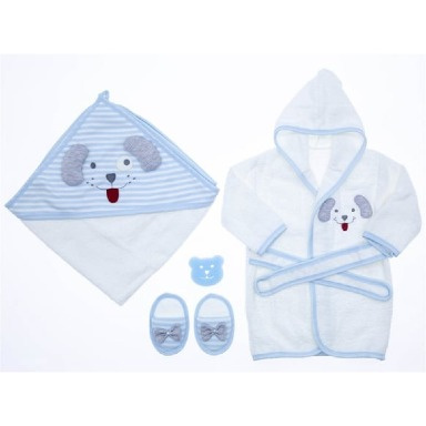 5-Piece Baby Bathrobe & Towel Gift Set – Blue Puppy Design, Soft Cotton