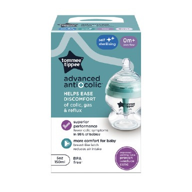 Tommee Tippee Advanced Anti-Colic Feeding Bottle – 150ml | BPA-Free & Self-Sterilizing
