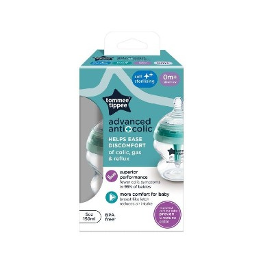 Tommee Tippee Advanced Anti-Colic Feeding Bottle – 150ml | BPA-Free & Self-Sterilizing