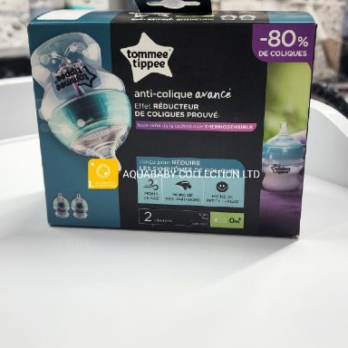 Tommee Tippee Advanced Anti-Colic Twin Pack – 2 x 150ml Baby Bottles | Breast-Like Nipple & Heat-Sensing