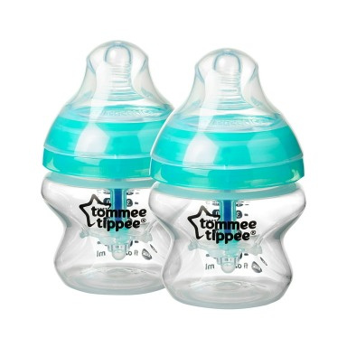 Tommee Tippee Advanced Anti-Colic Twin Pack – 2 x 150ml Baby Bottles | Breast-Like Nipple & Heat-Sensing