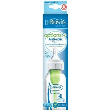 Dr. Brown’s Options+ Anti-Colic Narrow Baby Bottle 250ml– Breast-Like Nipple & Internal Vent