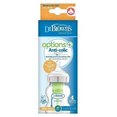 Dr. Brown’s Options+ Anti-Colic Wide-Neck Baby Bottle – 150ml / 5 oz | Breast-Like Nipple