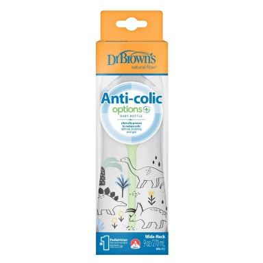 Dr. Brown’s Options+ Anti-Colic Wide-Neck Designer Bottle – Multi Dinosaurs 270ml / 9 oz
