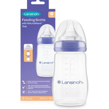 Lansinoh 240ml Feeding Bottle with NaturalWave Teat – Anti-Colic & BPA-Free