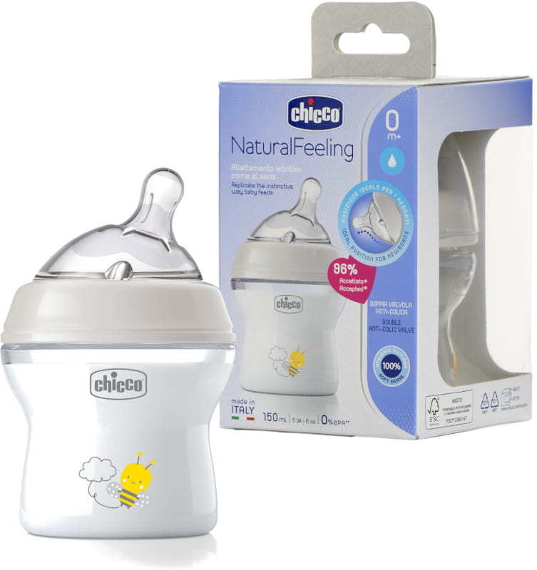 Chicco Natural Feeling Anti-Colic Baby Bottle 150ml (0m+) – Breast-Like Teat
