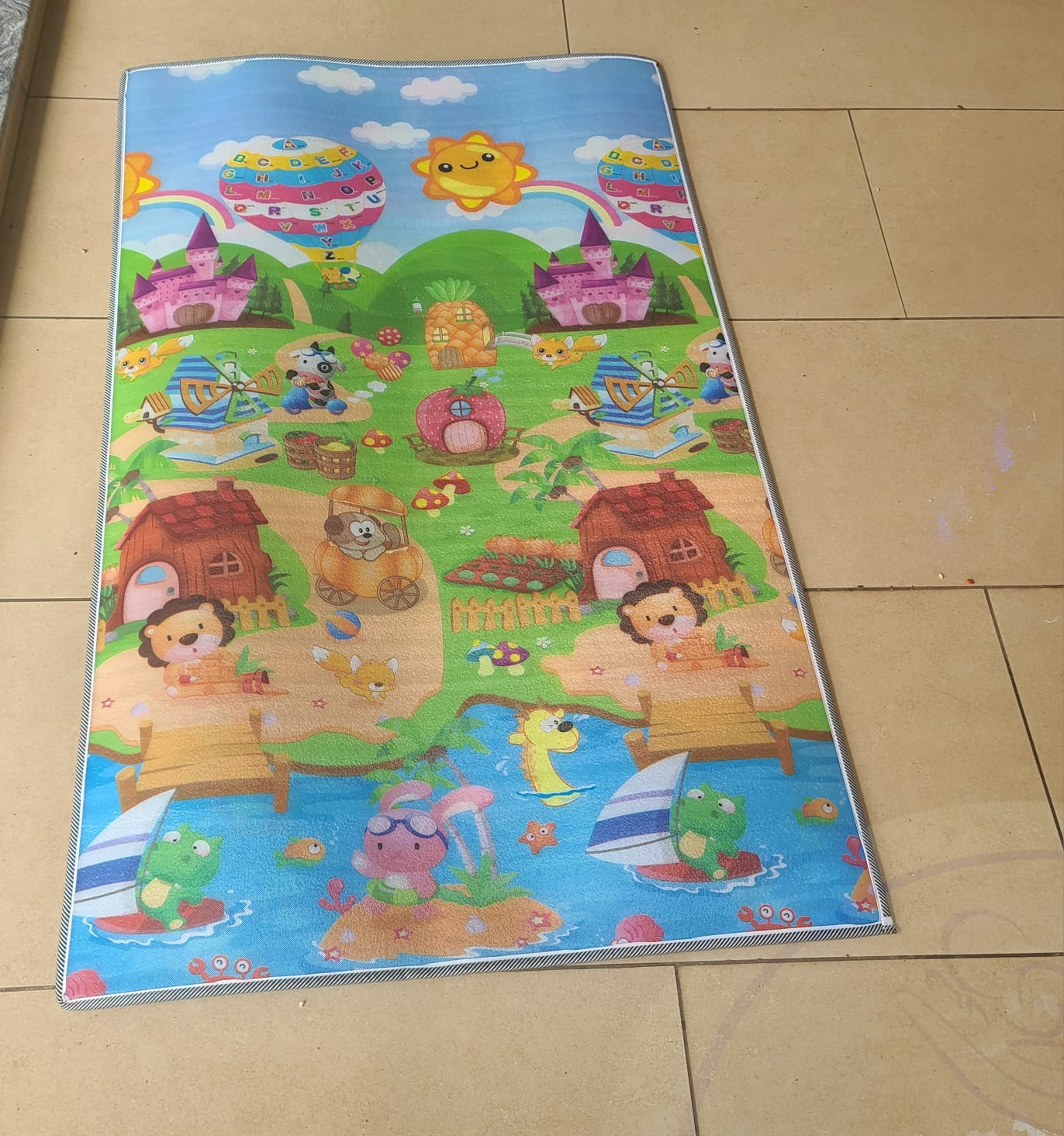 Underwater Mermaid Baby Crawling Play Mat Waterproof Baby Crawling Mat 1.2x1.8M Foldable Play Mat with Learning Prints
