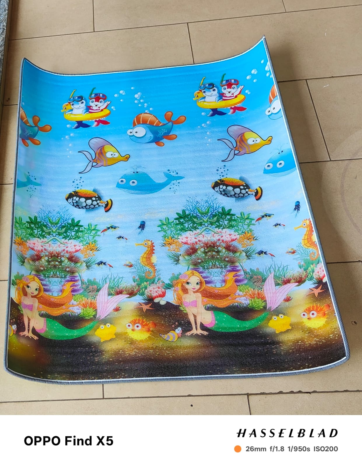 Underwater Mermaid Baby Crawling Play Mat Waterproof Baby Crawling Mat 1.2x1.8M Foldable Play Mat with Learning Prints