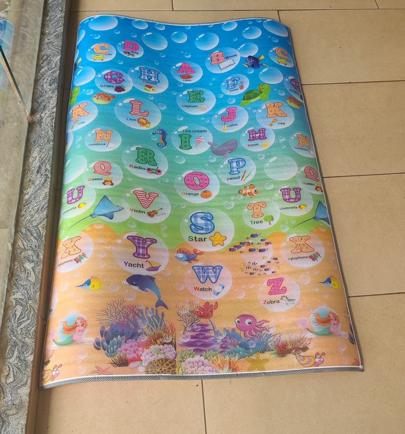 Underwater Mermaid Baby Crawling Play Mat Waterproof Baby Crawling Mat 1.2x1.8M Foldable Play Mat with Learning Prints