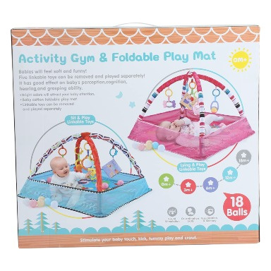 5-in-1 Baby Activity Gym & Foldable Play Mat with Ball Pit, Mesh Fence & 18 Ocean Balls