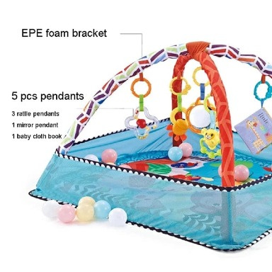 5-in-1 Baby Activity Gym & Foldable Play Mat with Ball Pit, Mesh Fence & 18 Ocean Balls