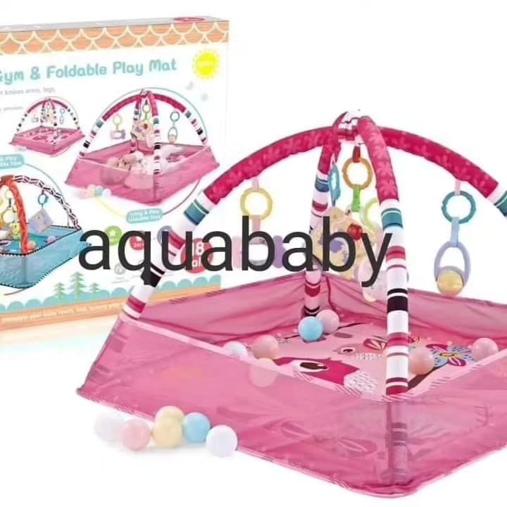 5-in-1 Baby Activity Gym & Foldable Play Mat with Ball Pit, Mesh Fence & 18 Ocean Balls