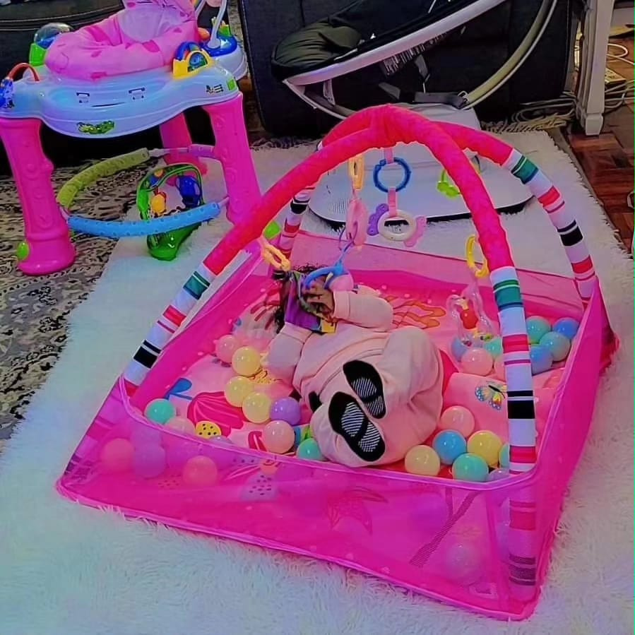 5-in-1 Baby Activity Gym & Foldable Play Mat with Ball Pit, Mesh Fence & 18 Ocean Balls