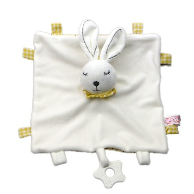 Baby Bunny Security Blanket with Teether – Pink, Blue & White Lovey for Infants