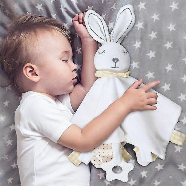 Baby Bunny Security Blanket with Teether – Pink, Blue & White Lovey for Infants