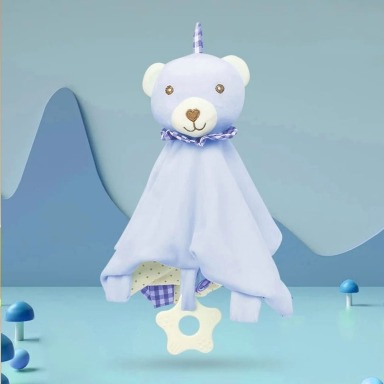 Baby Bunny Security Blanket with Teether – Pink, Blue & White Lovey for Infants