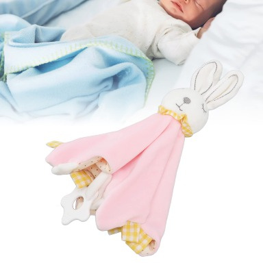 Baby Bunny Security Blanket with Teether – Pink, Blue & White Lovey for Infants