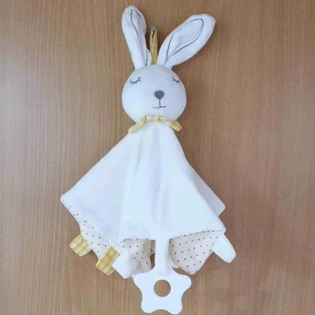 Baby Bunny Security soft toy with Teether – Pink, Blue & White Lovey for Infants