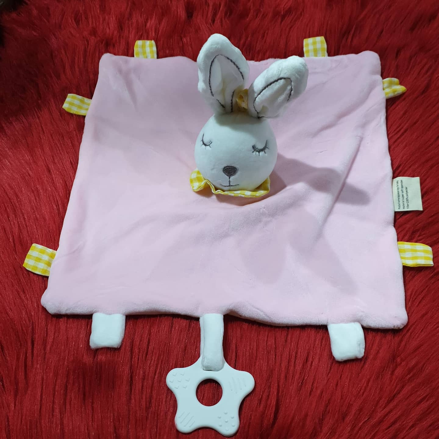 Baby Bunny Security soft toy with Teether – Pink, Blue & White Lovey for Infants