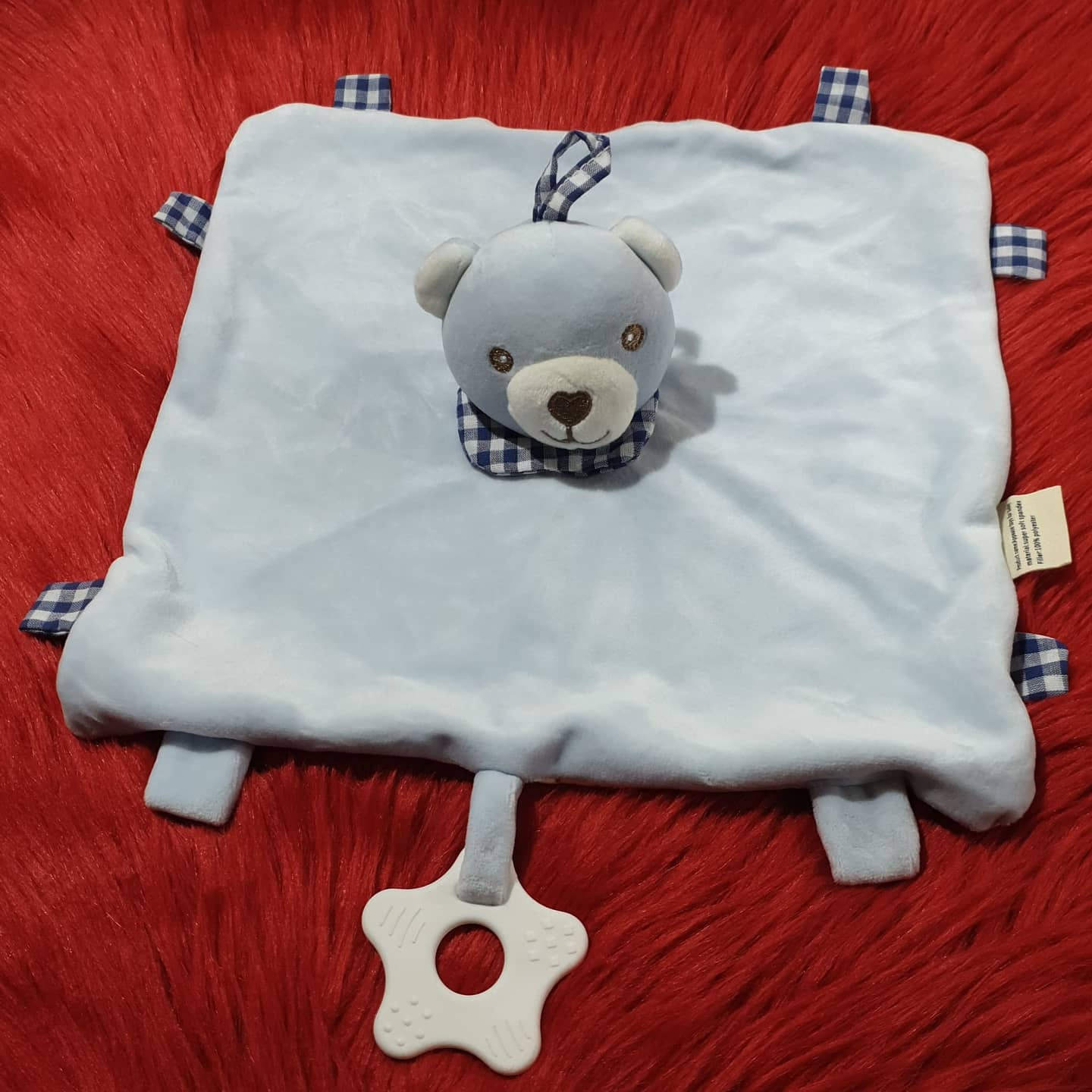 Baby Bunny Security soft toy with Teether – Pink, Blue & White Lovey for Infants