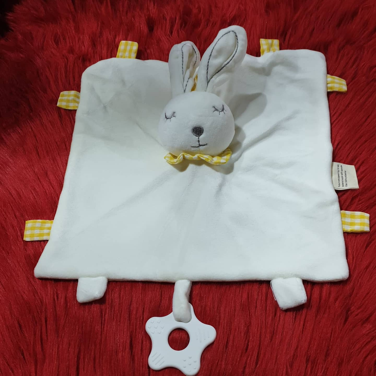 Baby Bunny Security soft toy with Teether – Pink, Blue & White Lovey for Infants