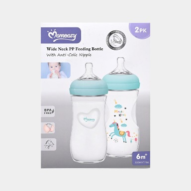Momeasy 2-Pack Baby Feeding Bottles 330ml – Anti-Colic, BPA-Free