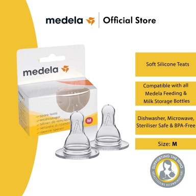 Medela Spare Teats 2-Pack | Slow & Medium Flow Silicone Baby Nipples