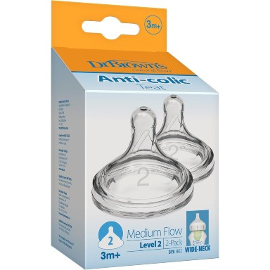 Dr. Brown’s Wide-Neck Nipples 2-Pack | Level 1, 2, 3 & 4 Flow and Y-Cut