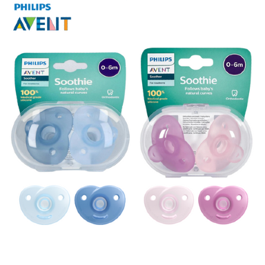 Philips Avent Soothie Pacifier 0–6 Months | Pink & Blue, Medical-Grade
