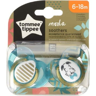 Tommee Tippee Moda Soothers 6–18 Months 2-Pack | Orthodontic Silicone