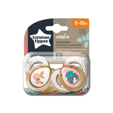 Tommee Tippee Moda Soothers 6–18 Months 2-Pack | Orthodontic Silicone