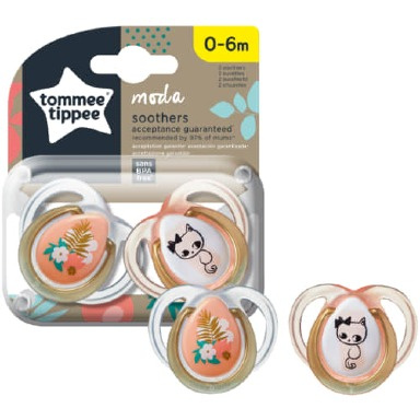 Tommee Tippee Moda Soothers 0–6 Months 2-Pack | Orthodontic Pacifiers