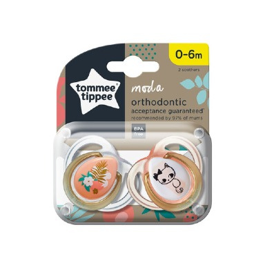 Tommee Tippee Moda Soothers 0–6 Months 2-Pack | Orthodontic Pacifiers