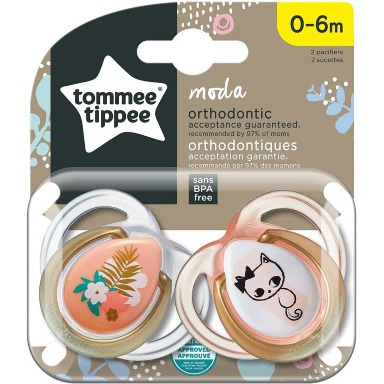 Tommee Tippee Moda Soothers 0–6 Months 2-Pack | Orthodontic Pacifiers