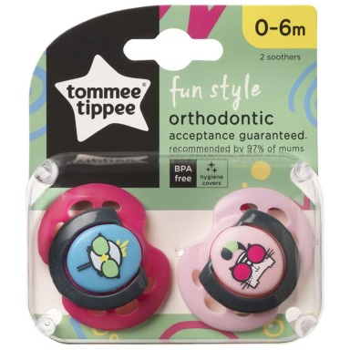 Tommee Tippee Fun Style Soothers 0–6 Months 2-Pack | BPA-Free Pacifiers