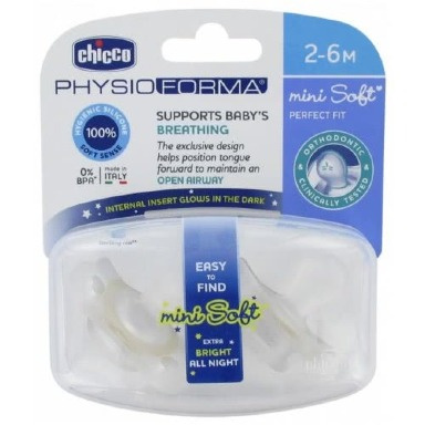 Chicco PhysioForma Mini Soft Pacifier 2–6 Months | Glow-in-the-Dark