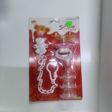 Smile Bear Pacifier Set with Clip Chain & Extra Nipples