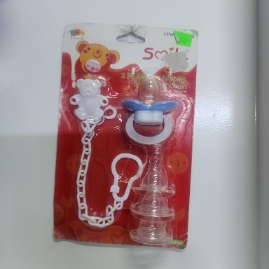 Smile Bear Pacifier Set with Clip Chain & Extra Nipples