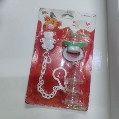 Smile Bear Pacifier Set with Clip Chain & Extra Nipples