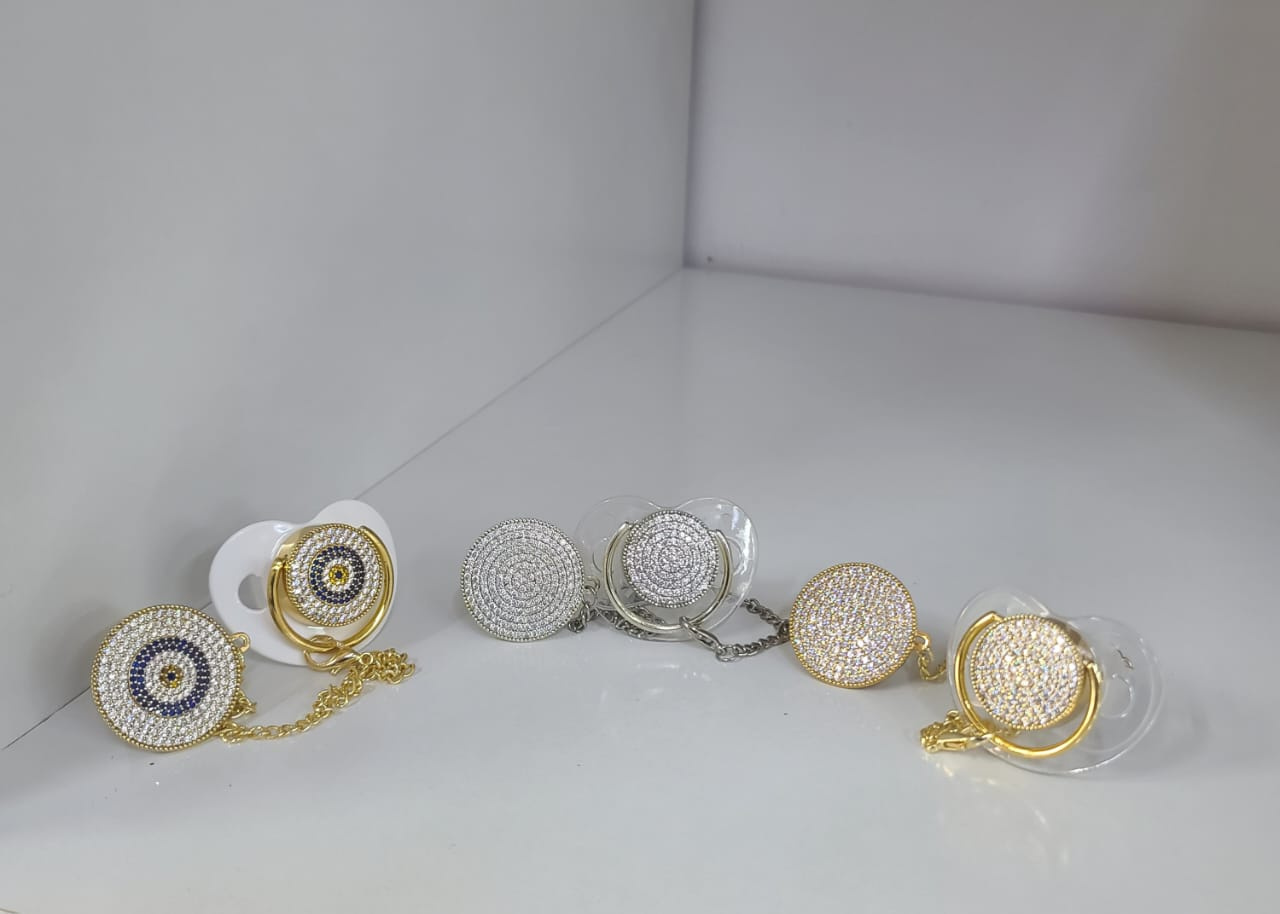 Luxury Baby Pacifier with Chain Clip | Crystal Design Soother