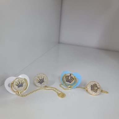 Golden Baby Pacifier with Chain Clip | Crystal Design Soother