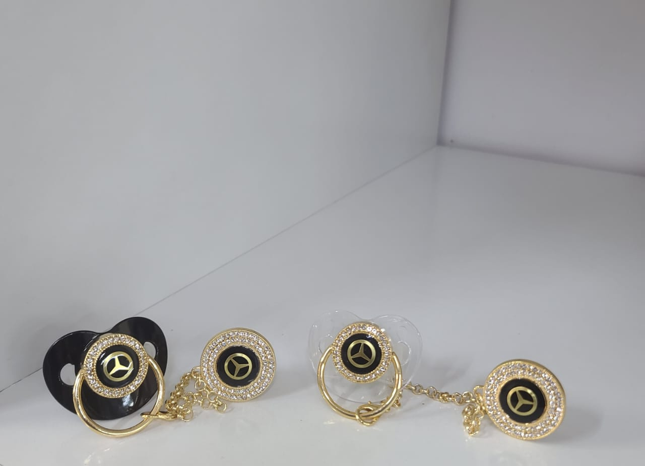 Golden Baby Pacifier with Chain Clip | Crystal Design Soother