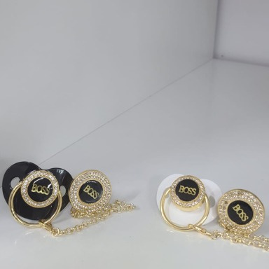 Golden Baby Pacifier with Chain Clip | Crystal Design Soother