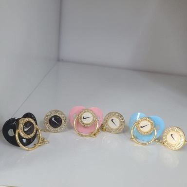 Golden Baby Pacifier with Chain Clip | Crystal Design Soother