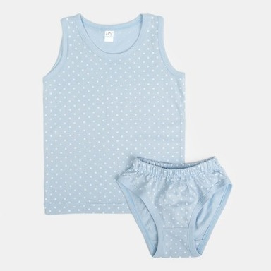 Product Title: Papillon Girls’ Lycra Printed Strap Set – Baby Blue Polka Dot (Pink & Blue Available)