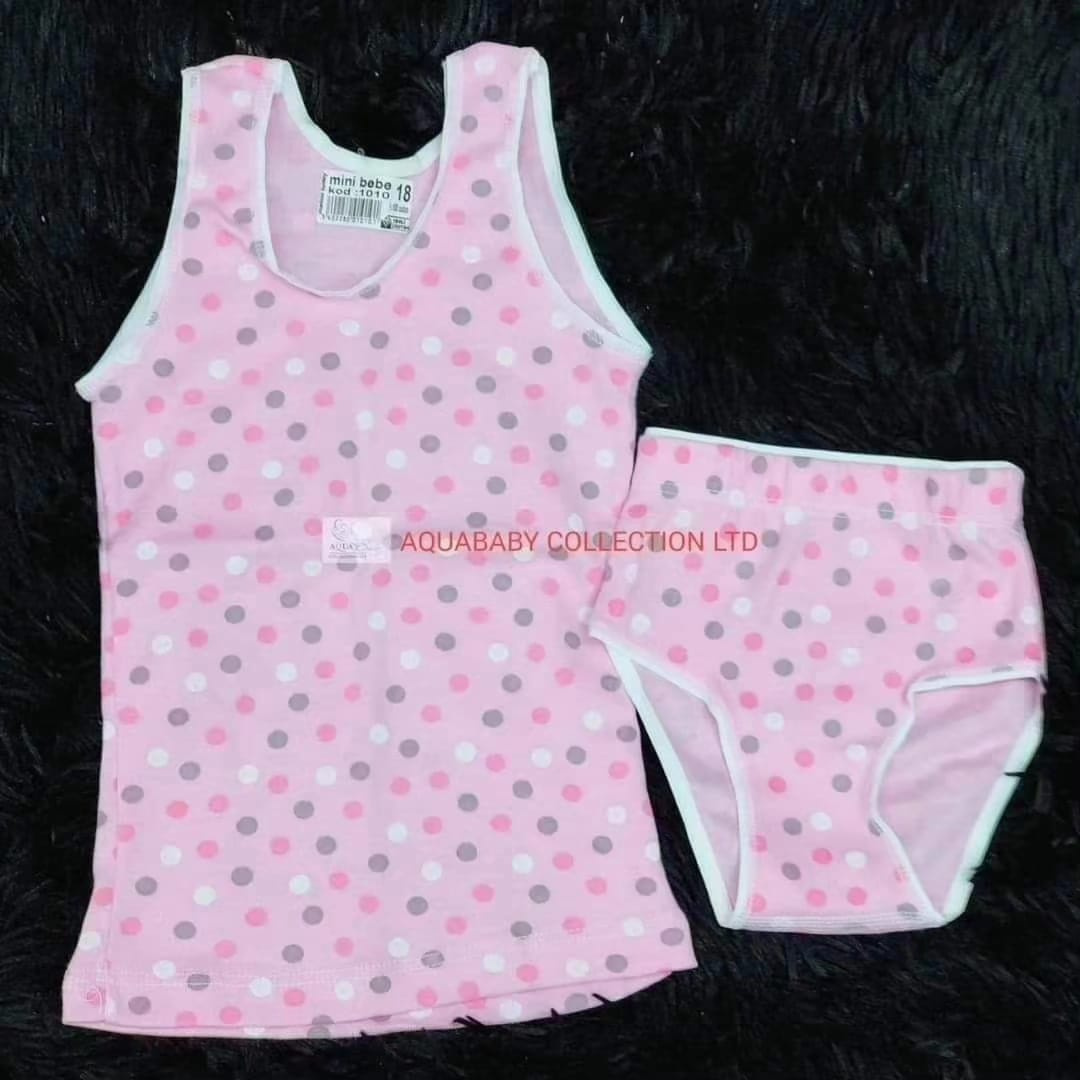 Papillon Girls’ Lycra Printed Strap Set – Baby Blue Polka Dot (Pink & Blue Available)