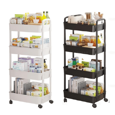 4-Tier Rolling Storage Rack with Wheels & Hooks – Multi-Purpose Kitchen, Bathroom & Laundry Organizer