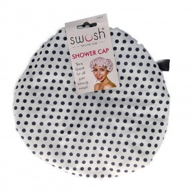 Waterproof Shower Cap – Reusable Polka Dot Hair Protection Cap (Black & White)